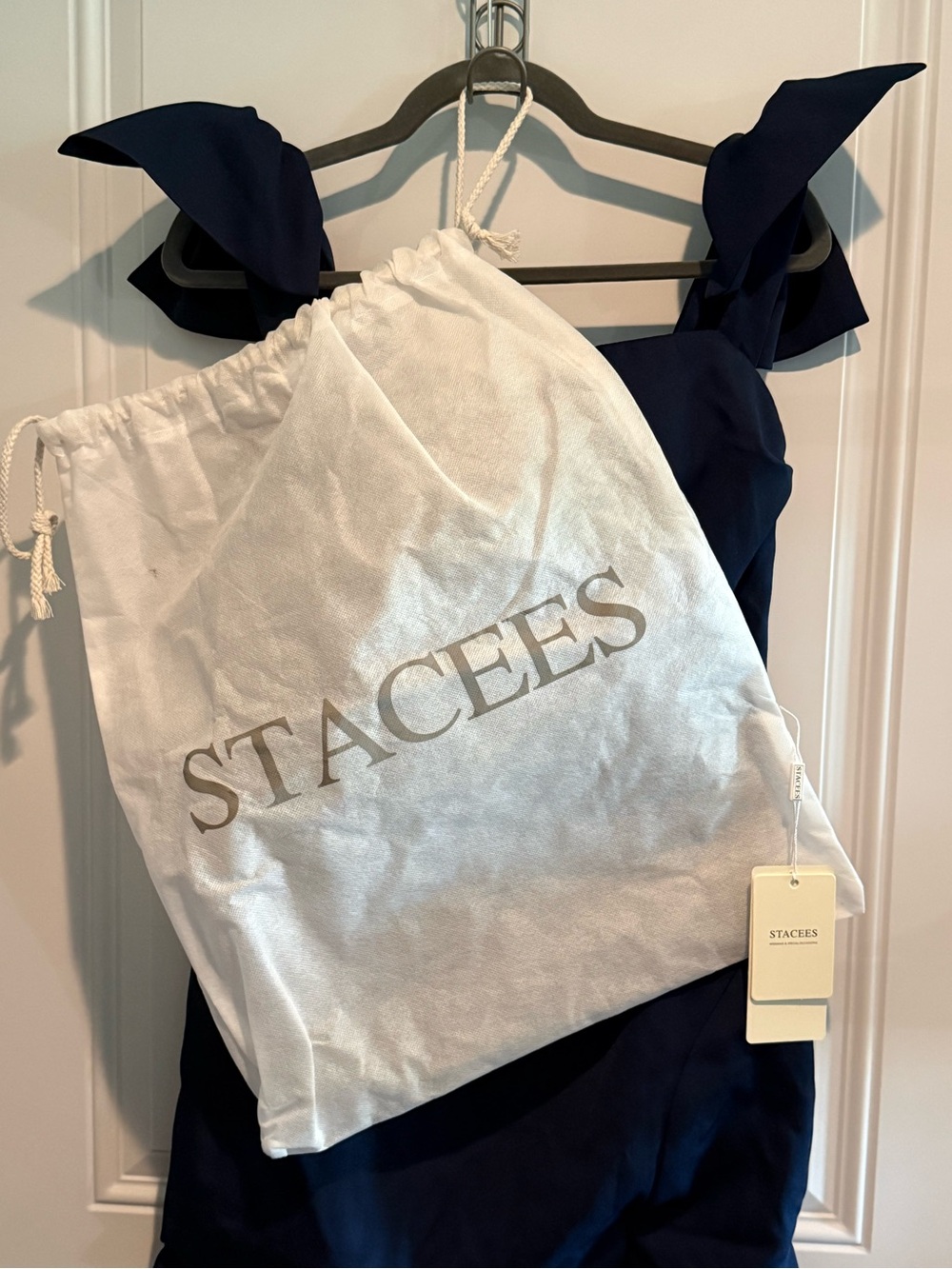 Stacees Navy Blue Crepe Bow Strap Mini Dress NWT Homecoming